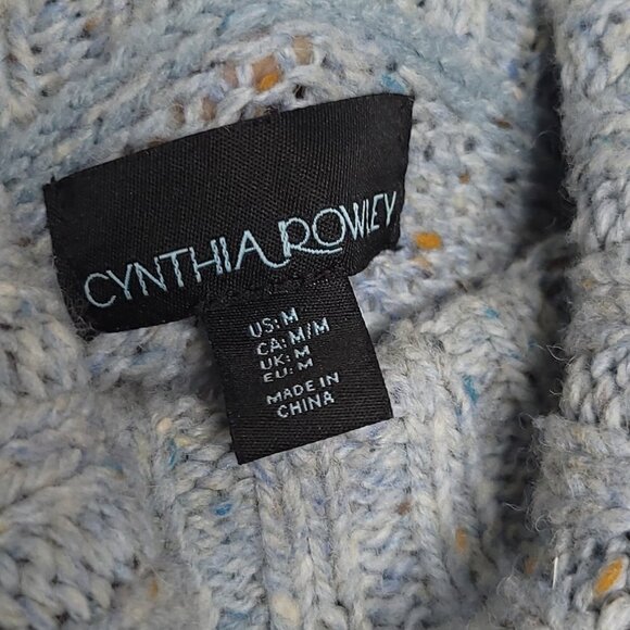 Cynthia Rowley Scandi Cabin Marled Blue Wool Turtleneck Sweater women's medium - Picture 6 of 11